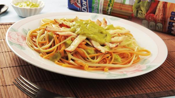 Spaghetti verduras Doria con Lomo Pietrán Zenú y guacamole
